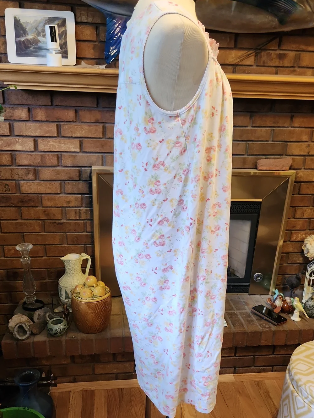 Pink Yellow Floral Nightgown Lace Ribbon Trim Vintage Soft Cottagecore Granny - Picture 8 of 13